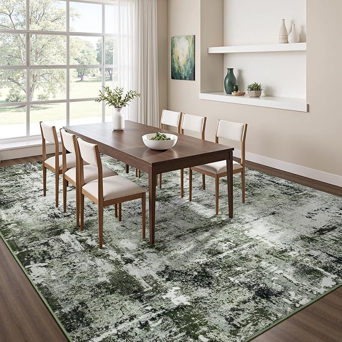 Rugflix 4x6 Area Rugs for Living Room, Washable Dark Green Large Rug | Machine - Image 3