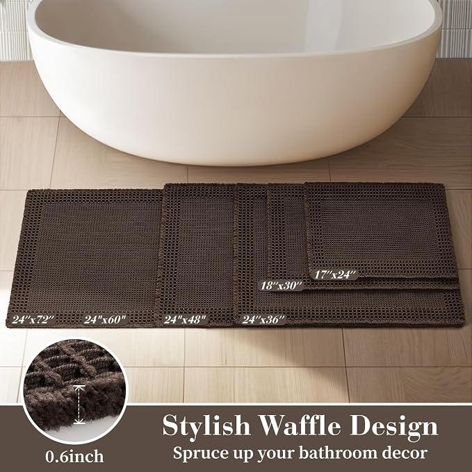 RESARE Waffle Bathroom Runner Rugs, Non Slip Boho Bath Mat 24x60 Dark Brown | - Image 5