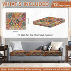 CALBODE 12Pcs Stretch Patio Cushion Cover, Bohemian Geometric Pattern | - Image 2