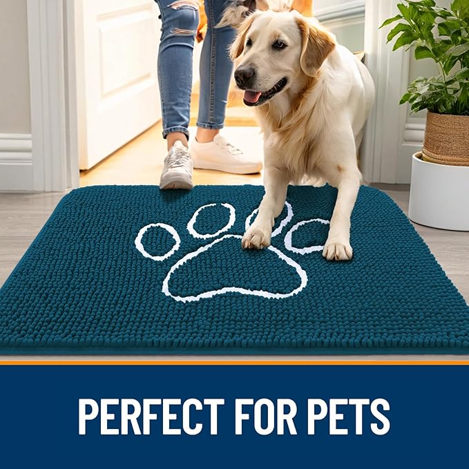 OLANLY Dog Door Mat for Muddy Paws 59x35, Paw Print Design Chenille Mud Mat | - Image 6