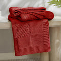Amélie Home Chenille Knit Throw Blanket for Couch, Checkered Texture Decorative Soft Blanket for Sofa, Bed & Living Room, 50"x60", Red