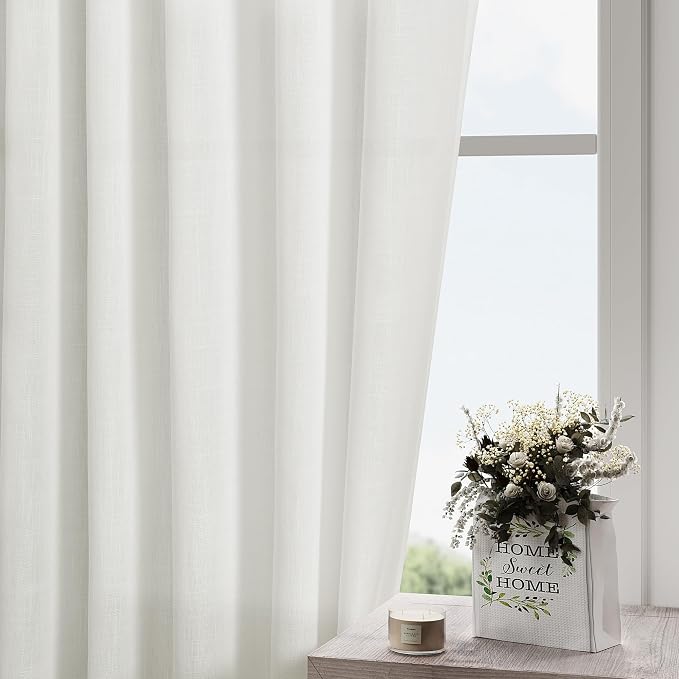 Linen Curtains 84 Inch Length 2 Panels Set, Ivory - Image 2