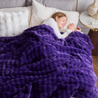 NEWCOSPLAY Faux Fur Twin Blanket Purple Bubble Blanket Thick Warm Soft for Couch Sofa Bed 550GSM (Purple, Twin(60"x80"))
