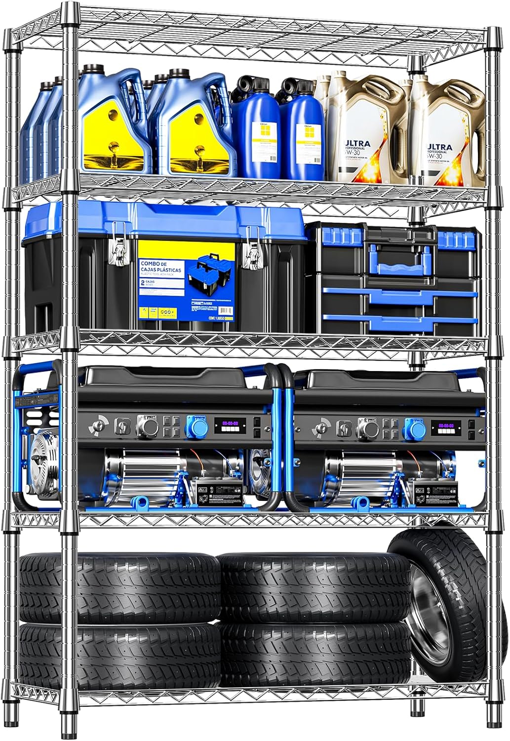 IZEUK 5 Tiers Garage Shelving Wide Storage Shelves Metal Shelves Heavy Duty Adjustable Utility Shelf Rack (Black,17.7" D x 59.1" W x 70.9" H)
