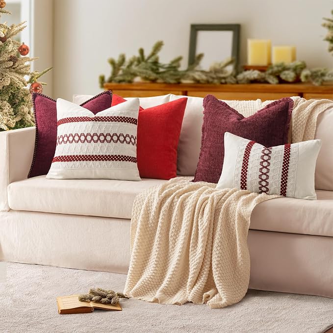 MIULEE Decorative Lumbar Throw Pillow Covers 12x20 Inch Burgundy Red 2 Pack | - Image 5