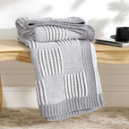 Amélie Home Chenille Knit Throw Blanket for Couch, Checkered Texture Decorative Soft Blanket for Sofa, Bed & Living Room, 50"x60", Grey & White