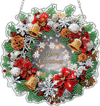 NEWENMO Diamond Art Hanging Kit for Adult, Merry Christmas Wreath, DIY Special Shaped Crystal Acrylic Diamond Art Painting Window Pendants, Diamond Painting Ornament for Home Garden Wall Decor