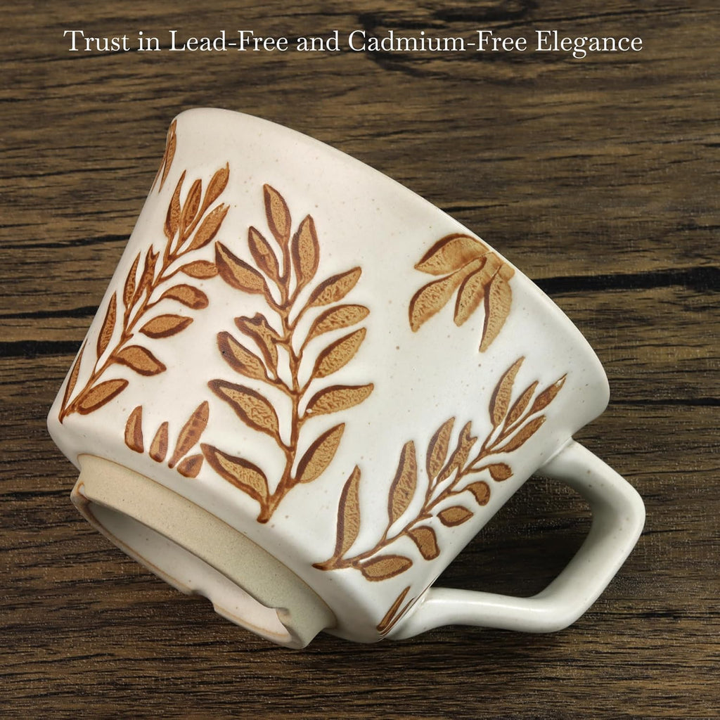 Ceramic Coffee Mug, 12 oz Novelty Unique Teacup with Large Handle, Stoneware Cup for Tea Mocha Latte Cappuccino Espresso (Ivy)
