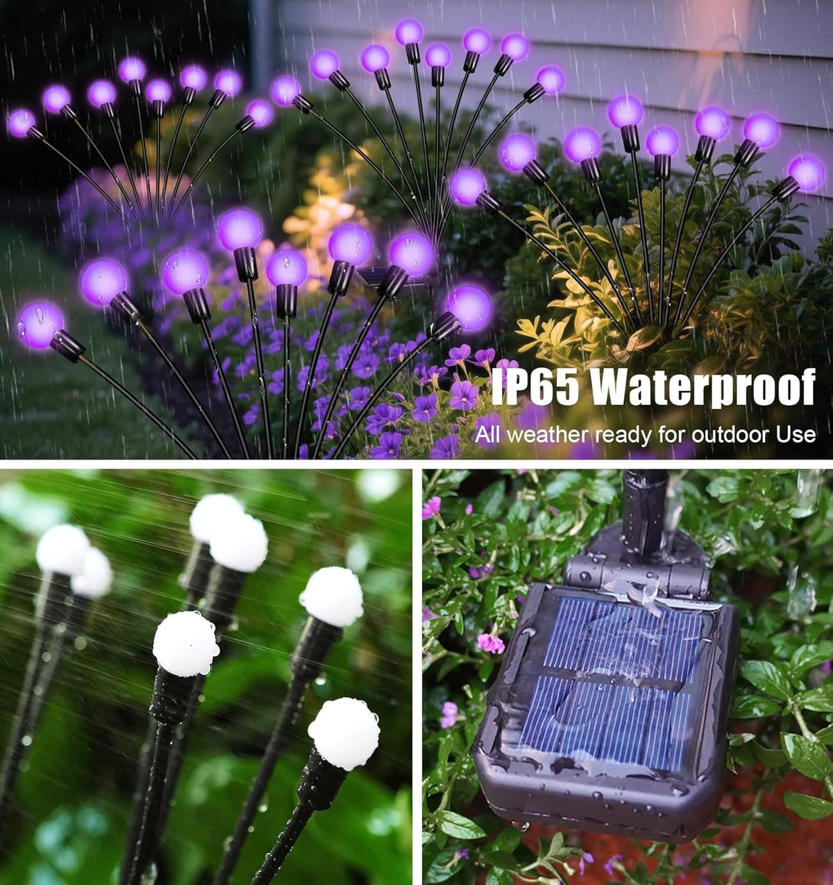 Solar Garden Lights Outdoor, 4 Pack Firefly Swaying Lights Purple, Waterproof 4 Pack 24 Heads Garden Decor for Yard Patio Pathway Lawn, Gardening Gifts for Women Christmas Decoration