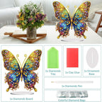 Diamond Painting Kits for Adults Beginners, 5D Full Drill Flowers and Butterfly Crystal Art Desktop Ornament, DIY Single Sided Home Office Desk Decor, Creative Craft Gift Set with Tools