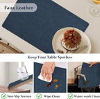 FROMHEART Faux Leather Placemats Set of 8–Waterproof,Heat/Oil Stain-Resistant PU Table Mat–Reversible,Non-Slip,Easy to Clean Place Mats for Kitchen,Dining,Indoor/Outdoor,(Dark Blue,11.8" x 17")