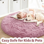Amdrebio Mauve Pink Round Fluffy Rug 4Ft - Image 3
