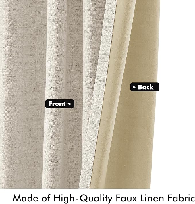 MIULEE 100% Blackout Linen Curtains 42 x 63 Inch Linen Beige 2 Panels | Thermal - Image 6