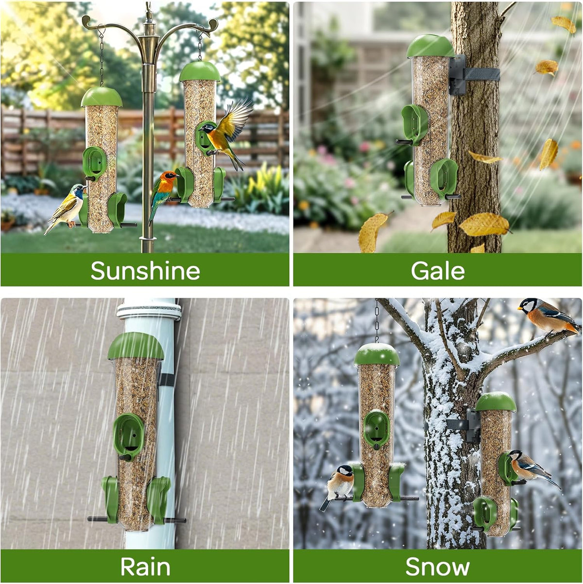 LONA Bird Feeders for Outdoors 2 Pack, Tube Feeder Weatherproof with Multiple Hanging Methods, Wild Bird Feeding Silo for Outside, 3 Port