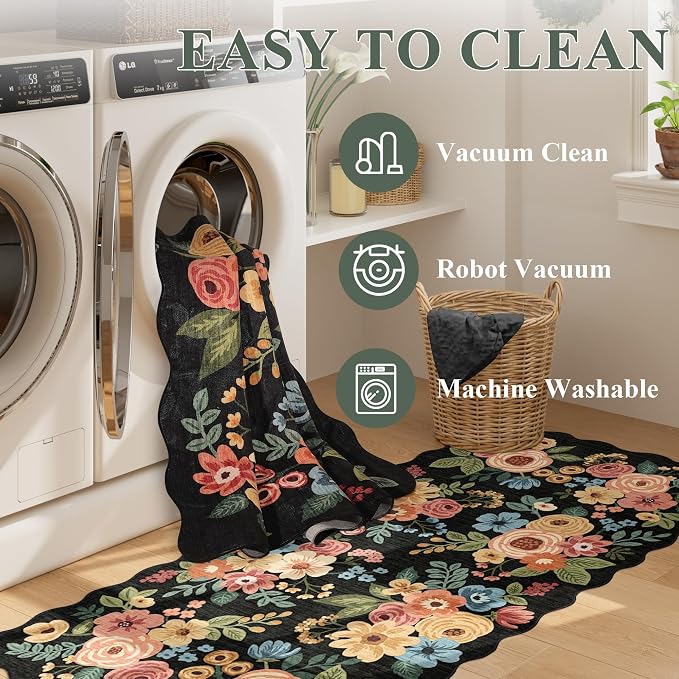 DUKINO 2x12 Washable Runner Rug, Floral Long Runner Rug - Image 7