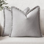 MIULEE Boho Linen Fringe Decorative Throw Pillow Covers Light Grey 18x18 | Set by MIULEE