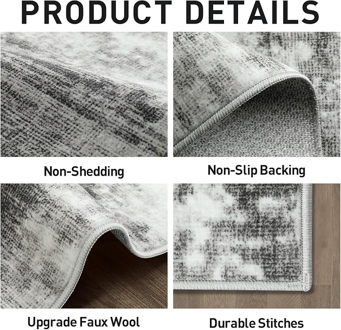 8x10 Area Rugs for Living Room: Washable Abstract Black Grey Badroom Carpet | - Image 5