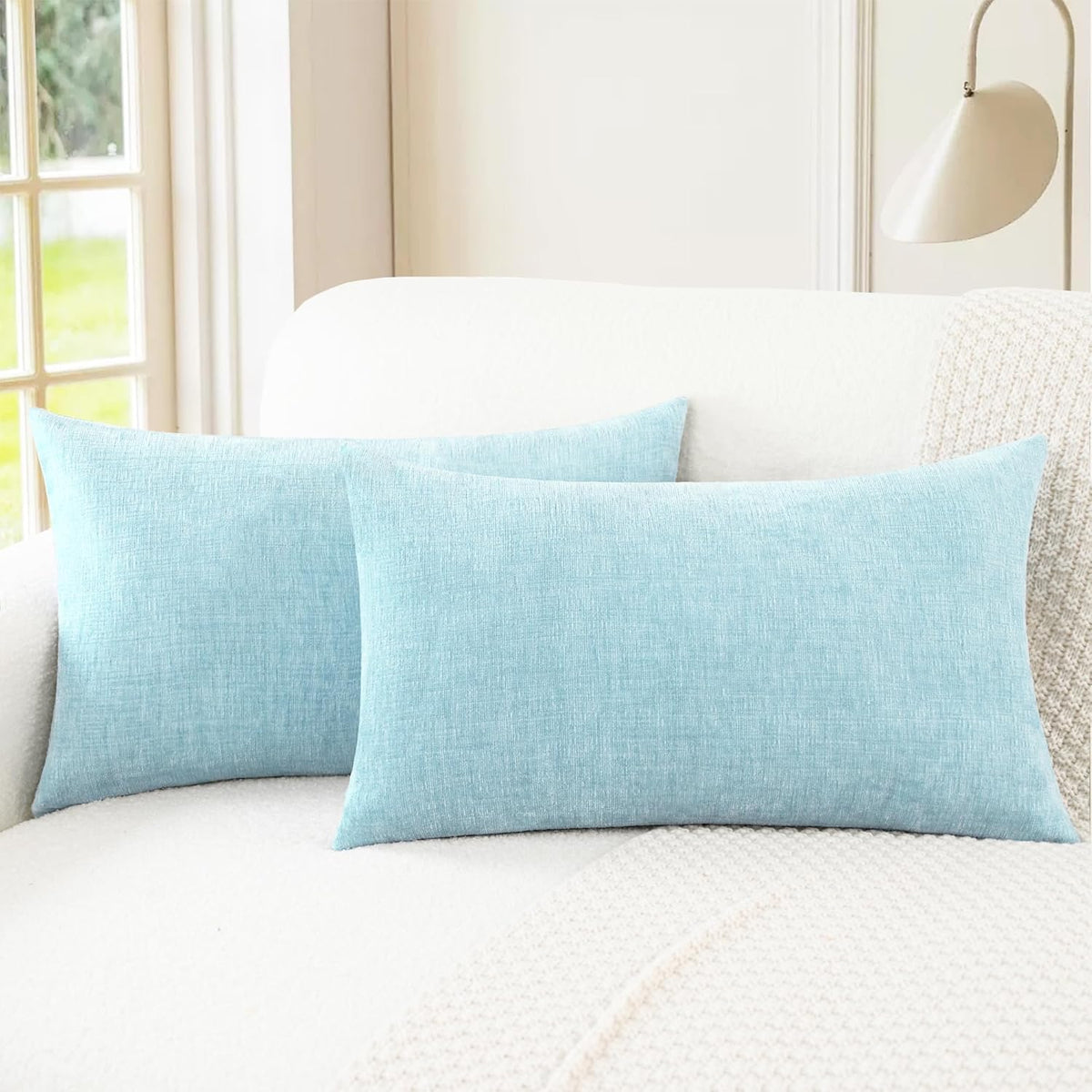 CaliTime Throw Pillow Covers Decorative 16 X 26 Inches Pack of 2 Cozy Chenille Cushion Cases for Couch Sofa Bed Living Room Home Light Blue Grey