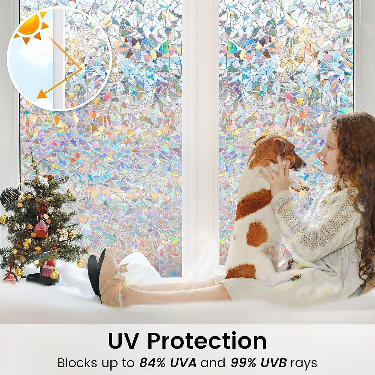 DOWELL Window Privacy Film, Rainbow Window Film, Decorative Stained Glass Clings, Static Cling Door Sticker, Non-Adhesive 3D Decals for Home UV Protection, 11.8 x 78.7 inches