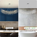 Modern Crystal Silver Chandelier,72" Large Rectangular Chandeliers for Dining Room, Tree Branch Crystal Lving Room Chandelier,Dining Room Over Table Chandelier,Fixture Height-Adjustable