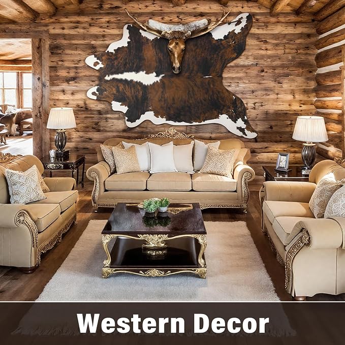 Faux Cowhide Rug, Animal Cow Hide Rug, 6.2 x 5.2 Ft Black and Brown | Premium - Image 6