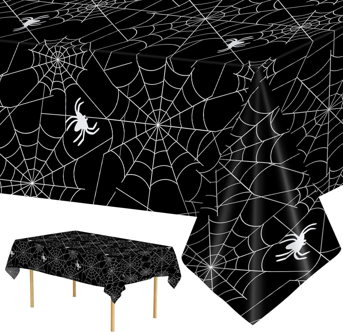 2 Pcs Halloween Tablecloth - Plastic Halloweens Spider Webs Table Cloth, Black Disposable Rectangle Spiderweb Table Cover for Halloween Party Decorations Supplies Favors Tables Decor, 108 x 54 Inch