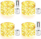 4 Pack 100 LED Fairy Lights Battery Operated with Timer & Remote, 33FT Waterproof Twinkle Lights Indoor Outdoor, Fairy String lights for Bedroom Classroom DIY Wedding Christmas Decorations, Warm White