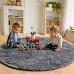Grey Round Rugs 8ft for Living Room, Fluffy Bedroom Circle Area Rug, Soft Plush - Image 4