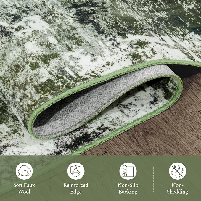 Rugflix 4x6 Area Rugs for Living Room, Washable Dark Green Large Rug | Machine - Image 7