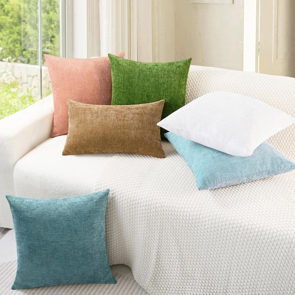 CaliTime Throw Pillow Covers Decorative 18 X 18 Inches Pack of 2 Cozy Chenille Cushion Cases for Couch Sofa Bed Living Room Home Light Blue Grey