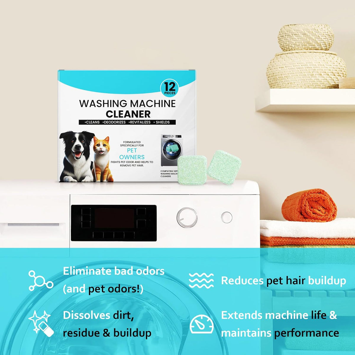 Washing Machine Cleaner 48 Pack-24 Month Supply,Cleaning Tablets Formulated for Pet Owners for He,Easy Pet Hair Remover for Laundry.Top & Front Load Washer.Septic Safe.