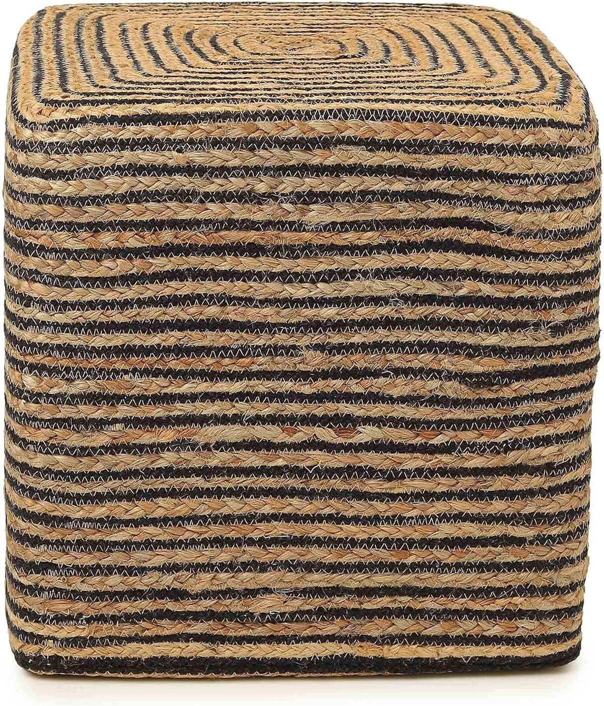 REDEARTH · Cube Pouf Foot Stool Ottoman - Jute Braided Pouffe Poof Accent Sitting Footrest for The Living Room, Bedroom, Nursery, Lounge 50% Jute 50% Cotton Set of 2 (14.5”x14.5”x16”; Natural Black)