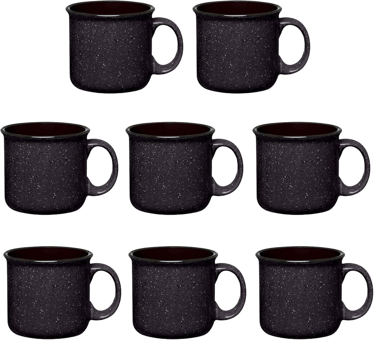 Set of 8 Ceramic Campfire Mugs – 15 Oz, Black – Coffee & Tea Cups for Home, Work, Travel, Camping – Customizable, Great for DIY, Events, Companies