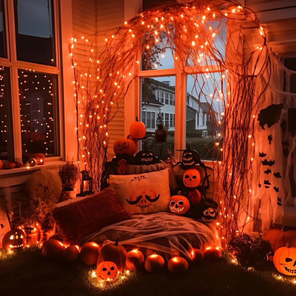 Halloween Lights Orange Lights, 50FT 200 Count Incandescent Connectable Fall Light, 120V UL Listed Waterproof Halloween Decorations for Autumn Indoor Outdoor Party Home Garden Yard Decor