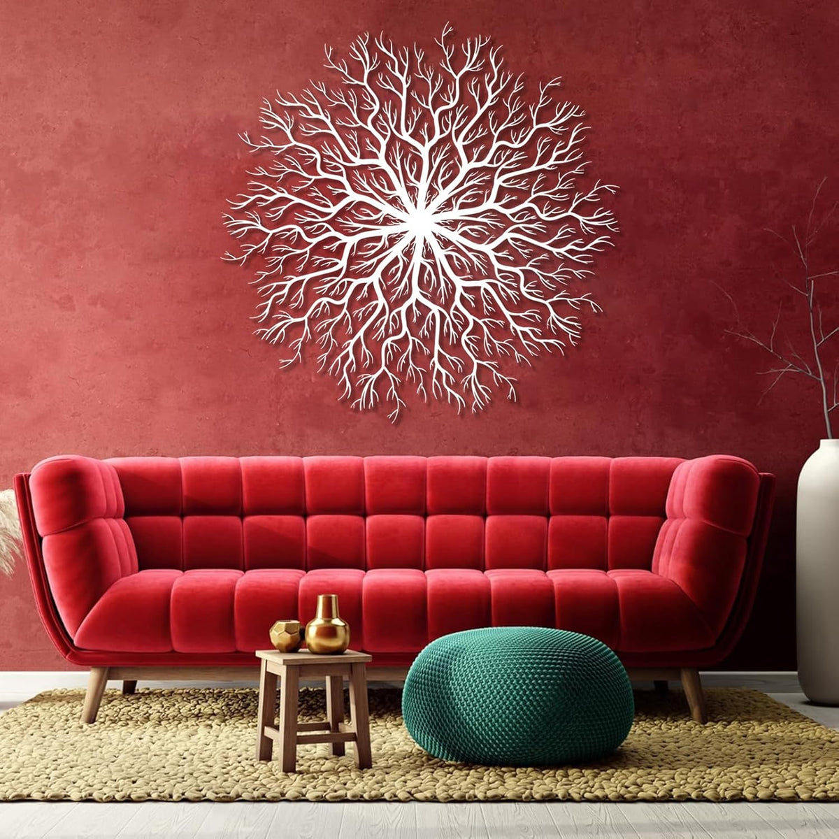 Tree of Life Metal Wall Art, Metal Tree Wall Art, Large Round Sculpture, Round Branch Wall Decor, Large Branch Artwork, Nature Sign, Wall Decor for Living Room, Housewarming Gift (Black, 39"x39"|100x100cm)