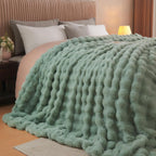Lotus Karen Faux Fur Throw Blanket Sage Green - Big Bubble Rabbit Fluff Blanket for Couch Bed Sofa,Softest Fluffy Fuzzy Cozy Blanket,Plush Thick Furry Shaggy Warm Blankets for Women,108x90 Inches