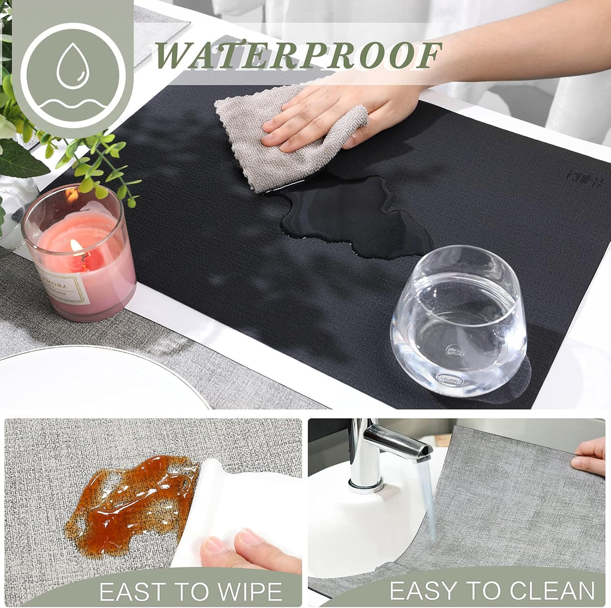 SUEH DESIGN Leather Placemats Set of 6 Reversible Table Mats Heat Resistant Waterproof No-Slip Place Mats for Dining Table Kitchen Parties