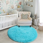 Amdrebio Blue Round Fluffy Shag Area Rug 5Ft - Image 5
