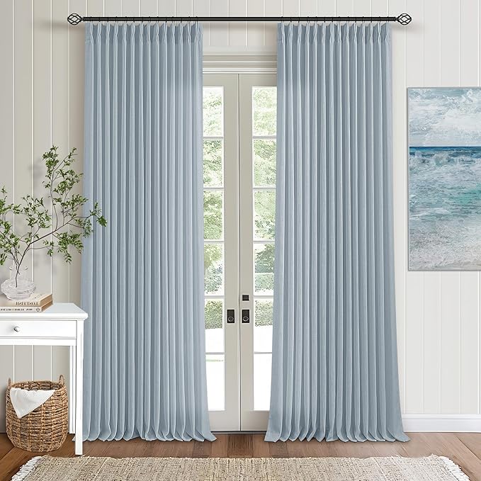 Dusty Blue Pleated Linen Curtains 96 Inches Long - Image 9