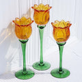 VOHO Orange Tulips Votive Candle Holders for Spring Decor, Elegant Tall Glass Candle Holder Centerpiece Table Decorations, Tulip Tealight Candle Holder for Wedding for Women(Set of3)