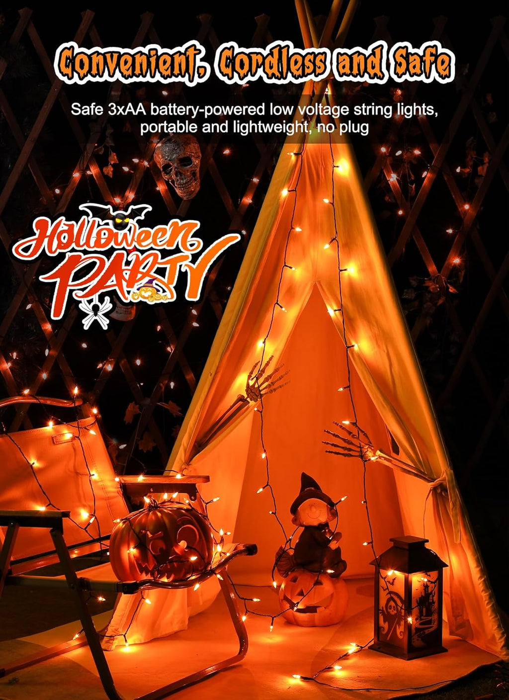 Battery Operated Halloween Indoor String Lights, 8 ft 20 LED Orange Mini Cluster Tree Lights with Timer, Indoor Outdoor Patio Garland Window Decor for Party Christmas Halloween Decorations
