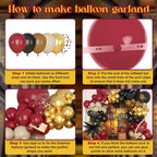 Amandir Magical School Balloons Arch Garland Kit, Maroon Burgundy Black Gold Confetti Balloons with Witch Hat Foil Star Balloon for Magic Themed Birthday Decorations Baby Shower Party Supplies