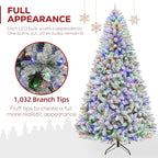 Hykolity 6 ft Prelit Christmas Tree with 250 Color-Changing LED Lights, Snow Flocked Artificial Christmas Tree with 1032 Tips, Metal Stand and Hinged Branches, 10 Colors