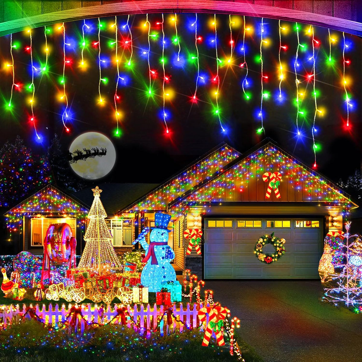 Heceltt Christmas Lights Outdoor, 1280 LED 131FT Ice Lights for Outside, 8 Modes Plug in 240 Drops Ice String Light with Timer Memory Function Hanging Light for Christmas Decor(Multicolor)