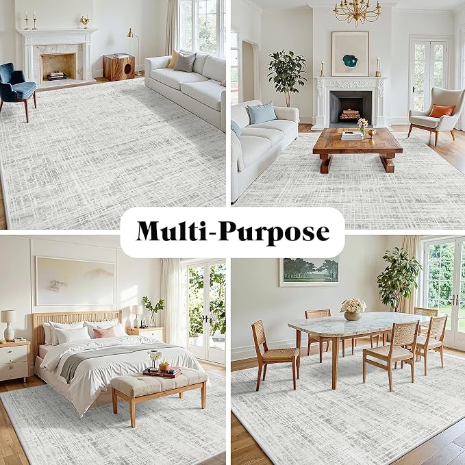 6x9 Washable Area Rug for Living Room Bedroom: Non-Slip Modern White Gray | - Image 3