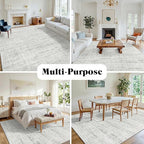 8x10 Washable Area Rug for Living Room Bedroom: Non-Slip Modern White Gray | - Image 3