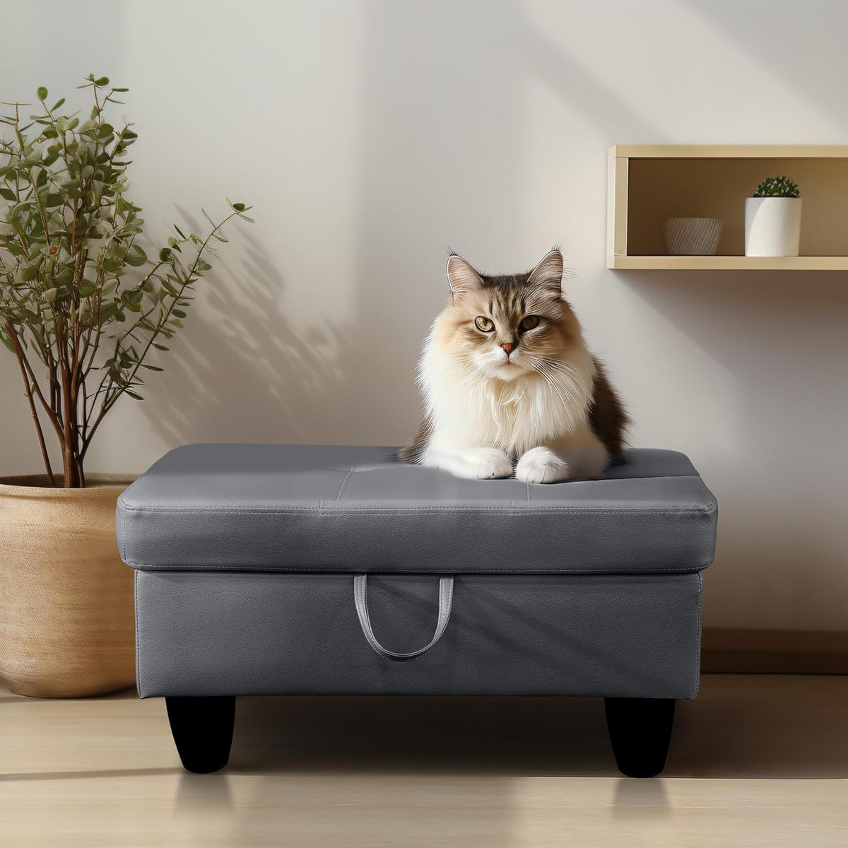 Ottoman Rectangular Storage Ottoman Bench, Faux Leather Footrest, Coffee Table, Stool Footstool with Hinged Lid for Living Room, Bedroom, Entryway, Gray, 28.5"x19"x17.5"