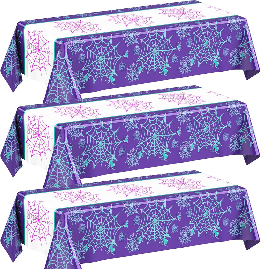 Oudain 3 Pack Spider Theme Birthday Decorations Halloween Purple Black Red Pink Green Web Ghost Bat Tablecloth Cartoon Table Cover Party Favor for Birthday (Purple,Spider)