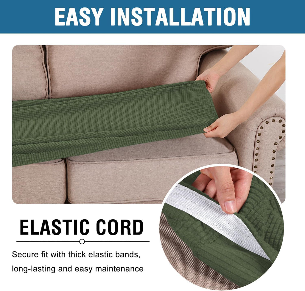 H.VERSAILTEX Super Stretch Individual Seat Cushion Covers Sofa Covers Couch Cushion Covers Slipcover Sets Thick Jacquard Textured Twill Fabric (1 Piece Loveseat Cushion Cover, Bronze Green)