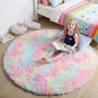 Amdrebio Rainbow Unicorn Pastel Circle Round Rug 4Ft by Amdrebio